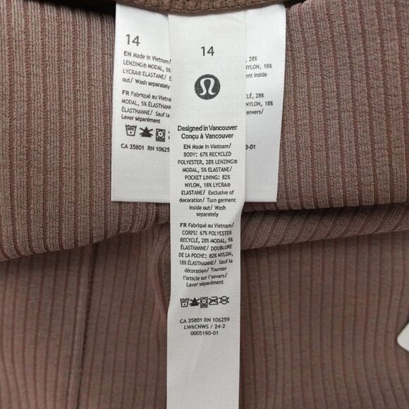 New Lululemon Size 14 Ribbed Softstreme Zip Leg High Rise Crop 25" TPTC Brown - Picture 6 of 8